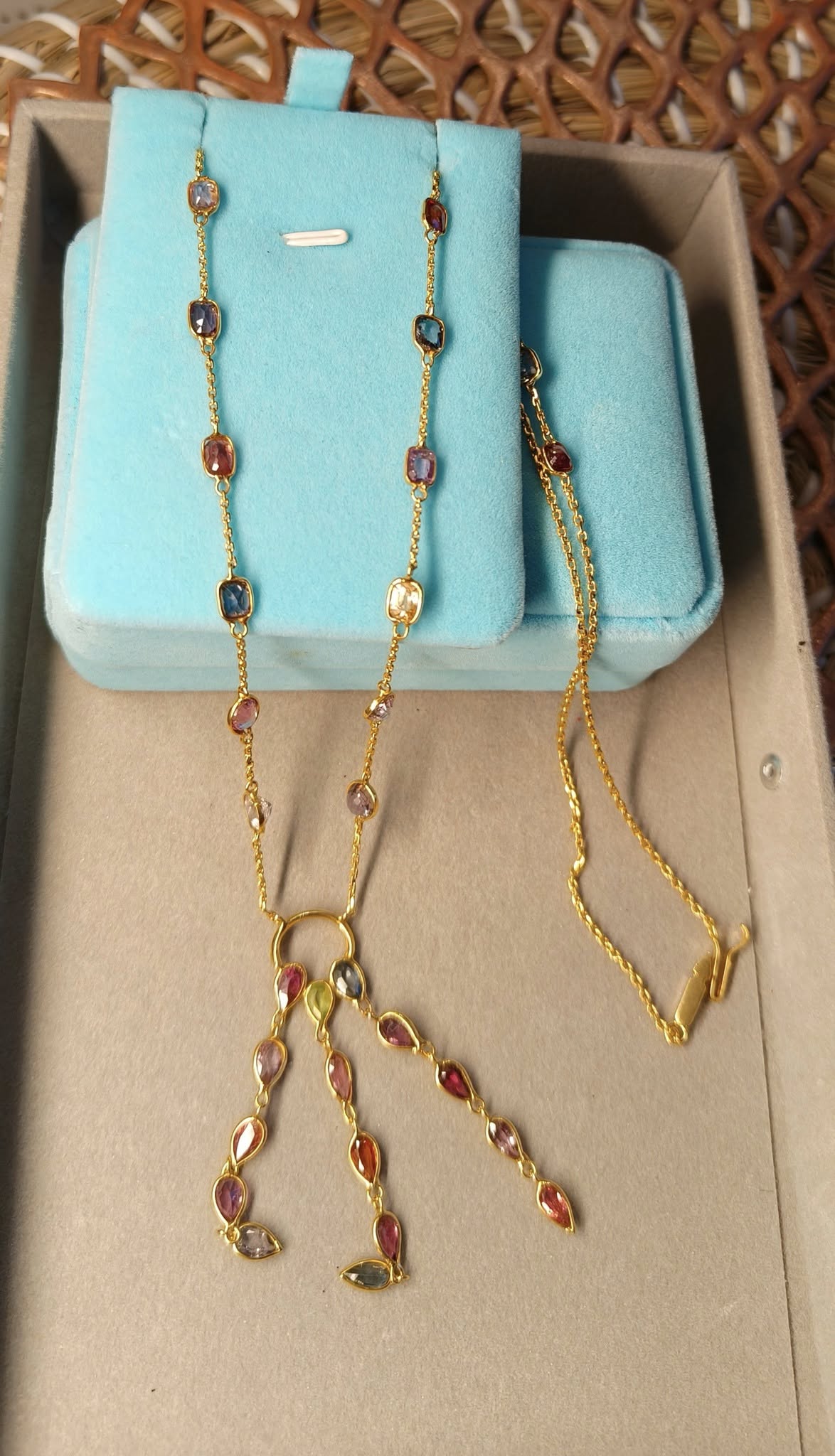 Spinel Necklace in 20k solid gold with dream catcher pendant
