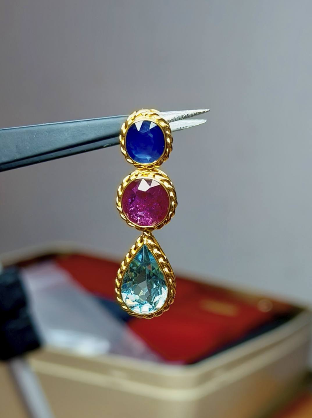 Natural Ruby, Sapphire, Topaz Pendant