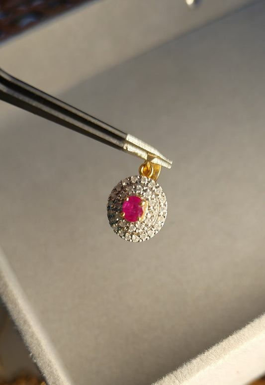 Ruby Pendant with Two Rows of Diamonds