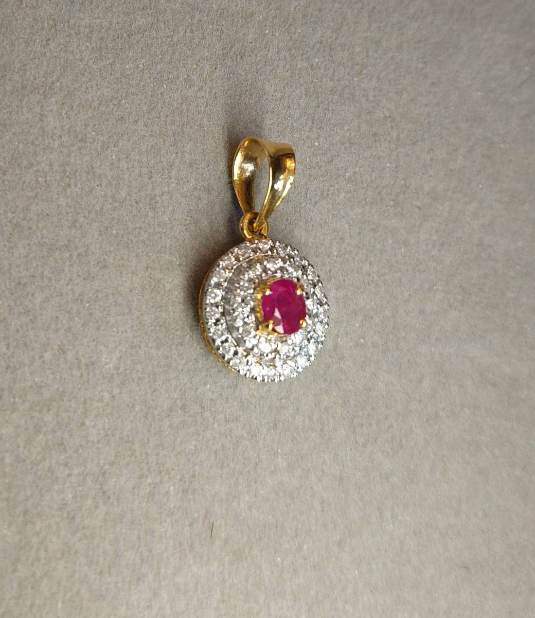 Ruby Pendant with Two Rows of Diamonds