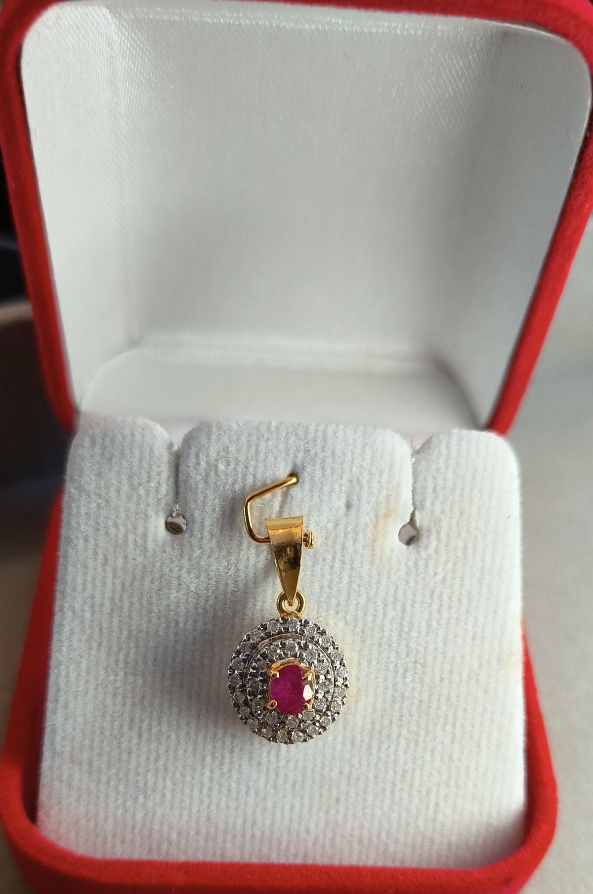 Ruby Pendant with Two Rows of Diamonds