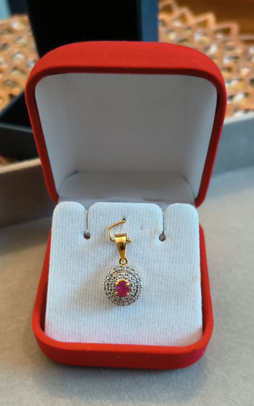 Ruby Pendant with Two Rows of Diamonds