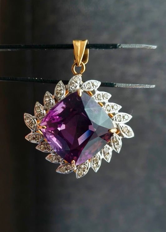 Natural Amethyst & Diamond earrings, ring, and pendant
