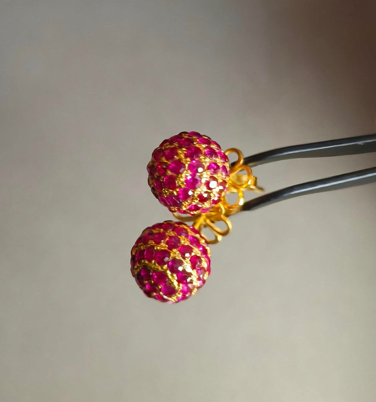 Bright Red Burmese Mogok Ruby earrings, ring, and pendant