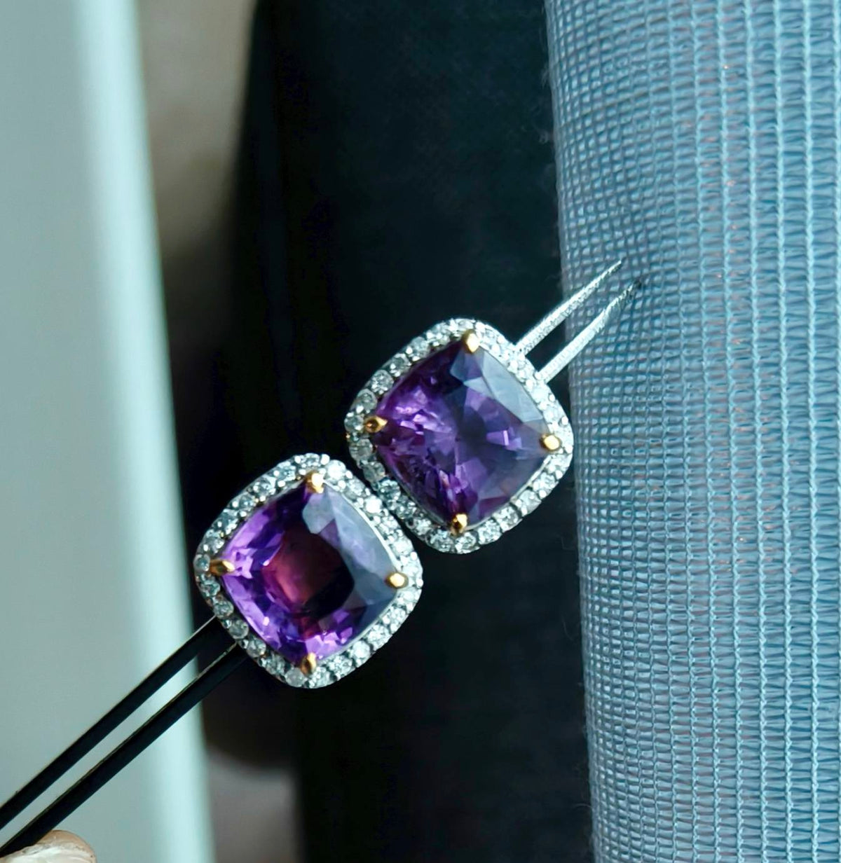 Natural Amethyst & Diamond earrings, ring, and pendant